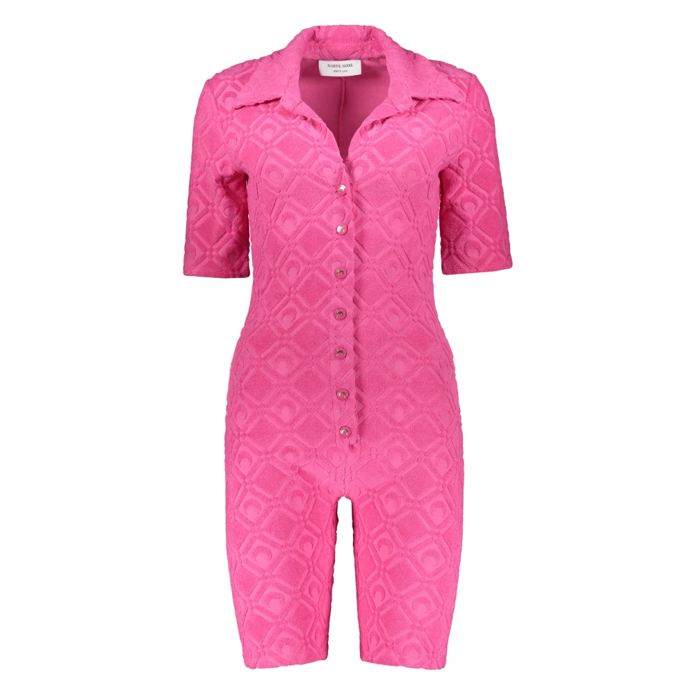 Marine Serre Logo Jacquard Jumpsuit met Terry Cloth Pink Dames