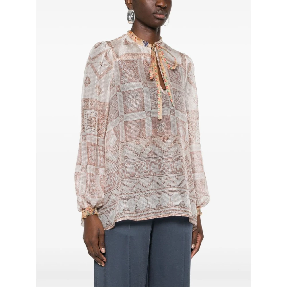 Pierre-Louis Mascia Gedrukte Zijden Shirt Beige Multicolor Dames