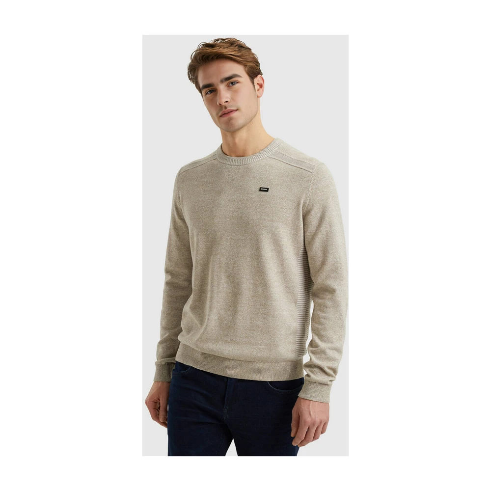 Vanguard Ronde Hals Katoen Linnen Pullover Beige Heren