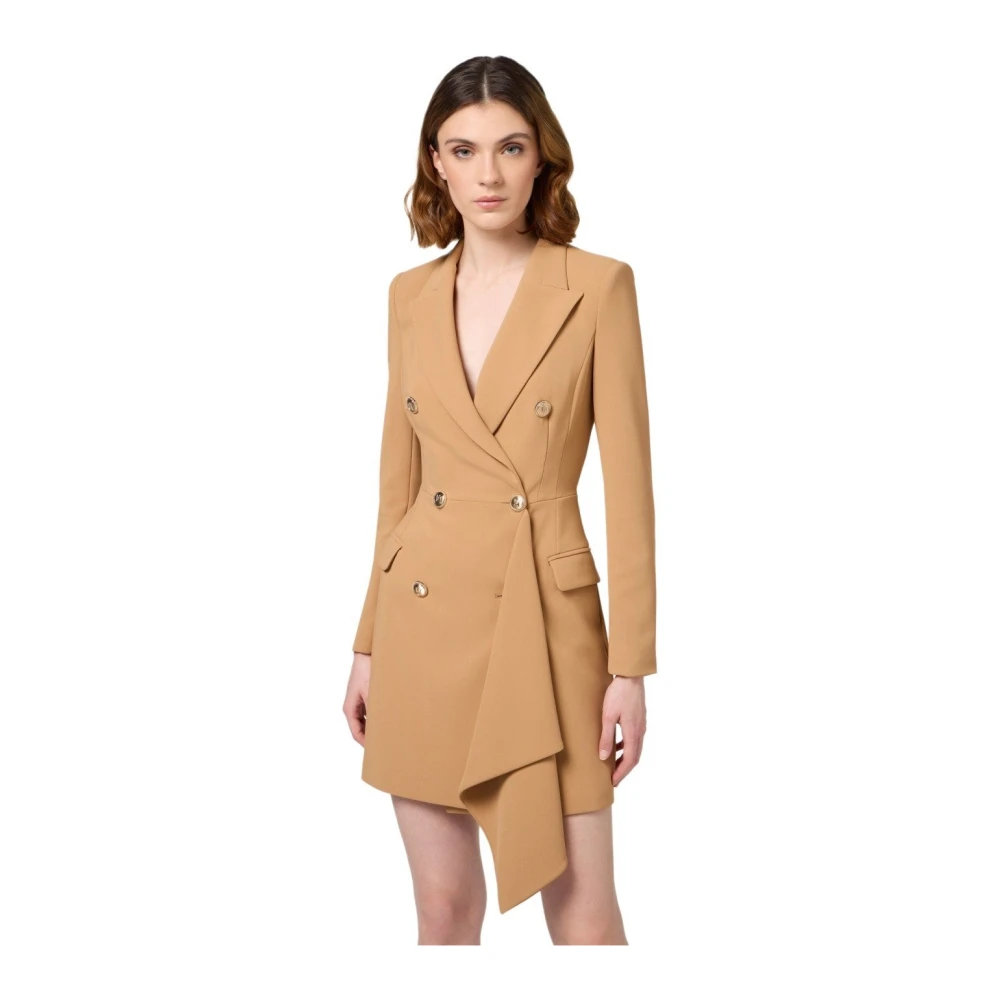 Elisabetta Franchi Bronzen Double-Breasted Ruffle Manteljurk Brown Dames