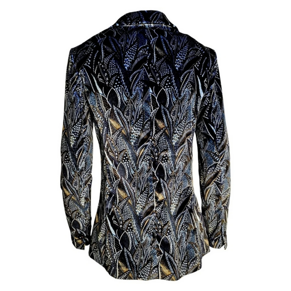 Circolo 1901 Blauw fluwelen bladpatroon slim fit jas Blue Dames