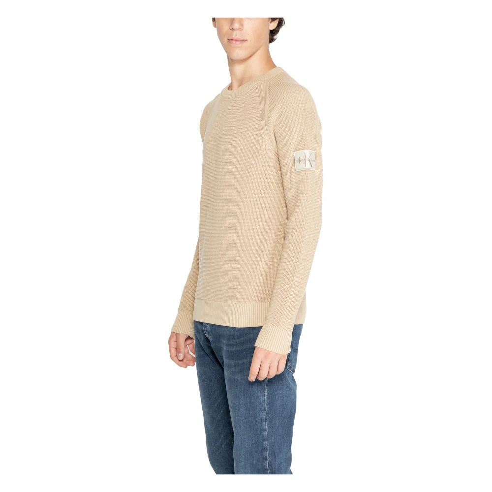 Calvin Klein Beige Gedrukte Gebreide Trui Lange Mouwen Ronde Hals Beige Heren