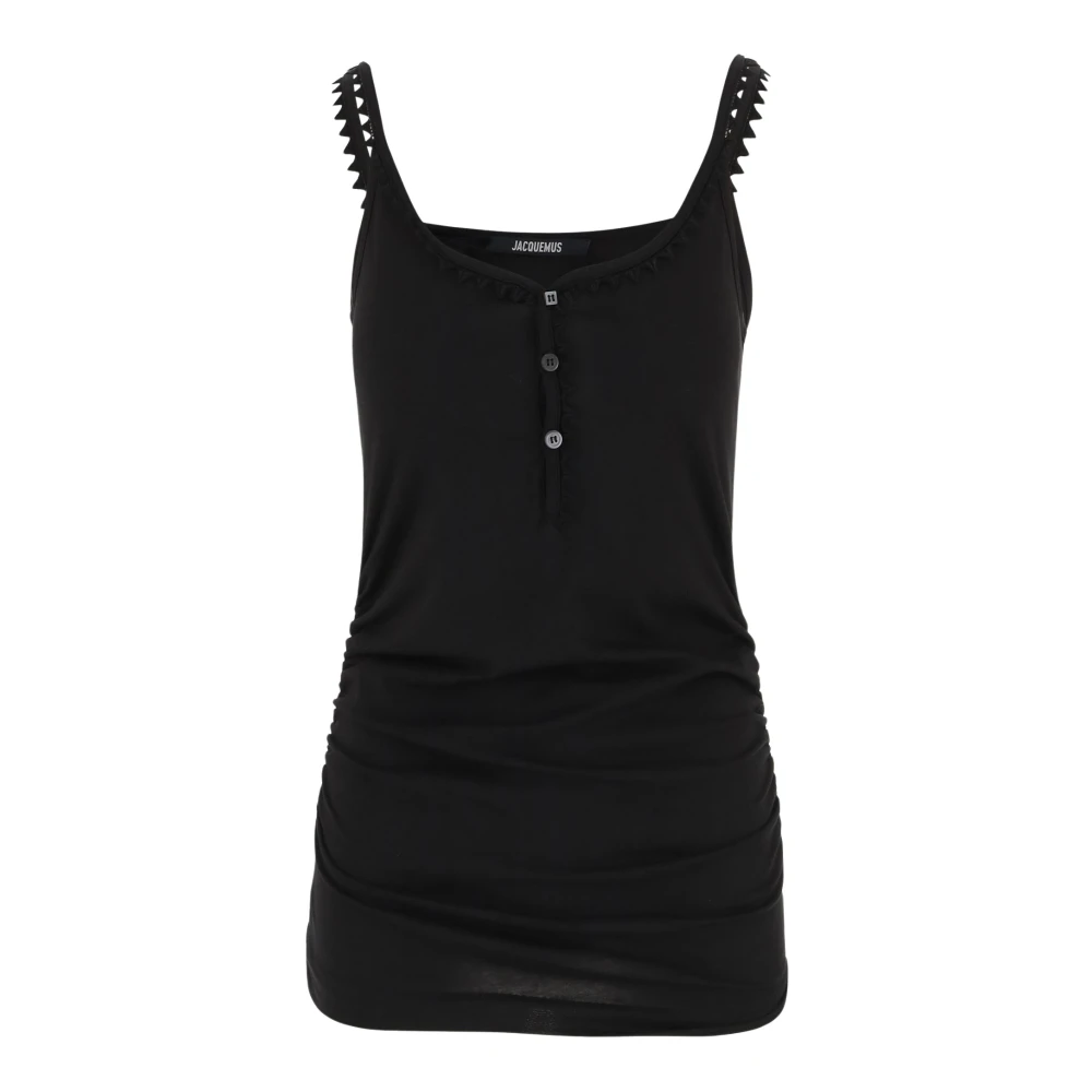 Jacquemus Black Cotton Top With Half-Button Front - Female - Sleeveless Tops - M - Tops