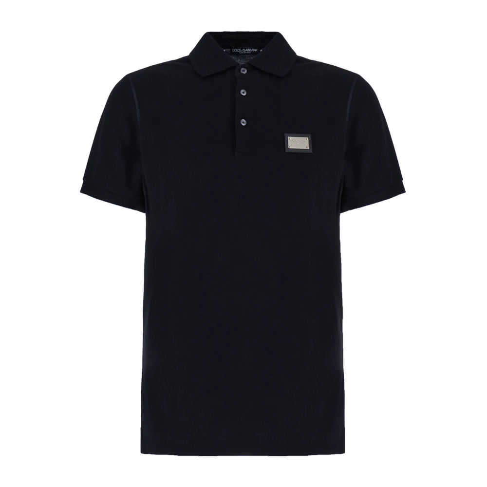 Dolce & Gabbana Blue Polo Shirts, Male, 2XL, Plaque Polo Shirt