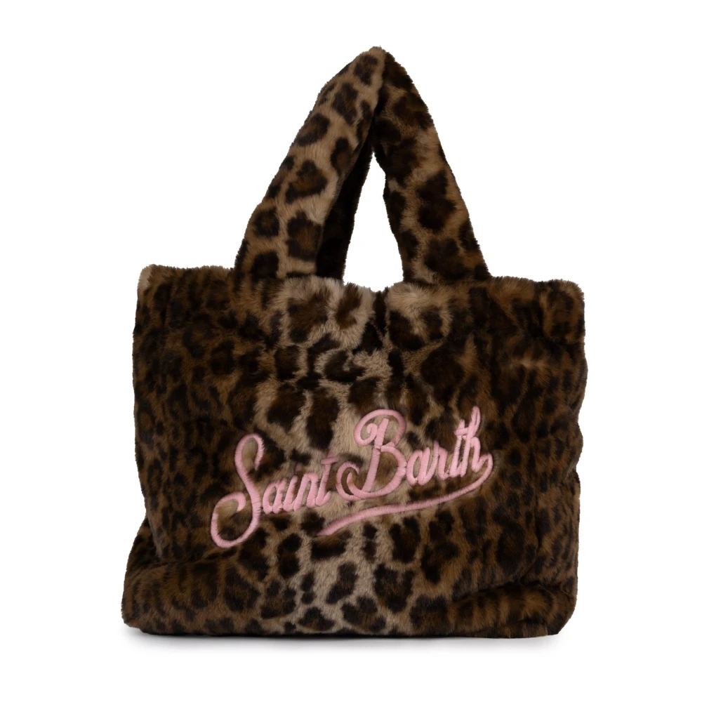 MC2 Saint Barth Luipaard Faux Fur Handtas met Logo Brown Dames
