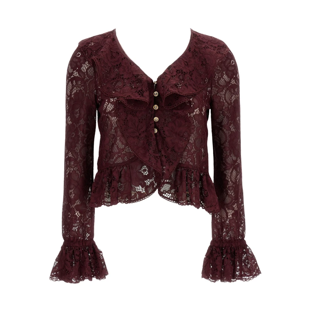 Self Portrait Women's Red Lace Ruffle Top - Shirts - Xs - Blouses & Shirts