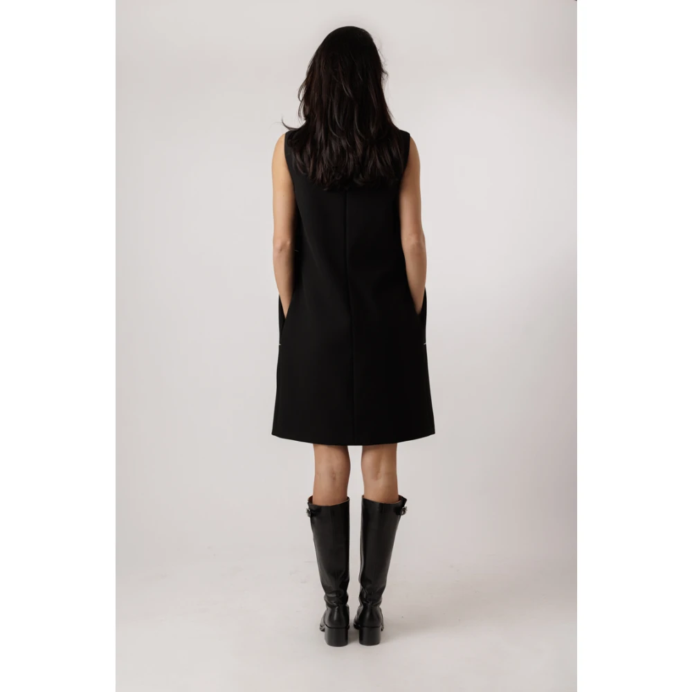 PESERICO Midi jurk met horizontale lijnen en zakken Black Dames
