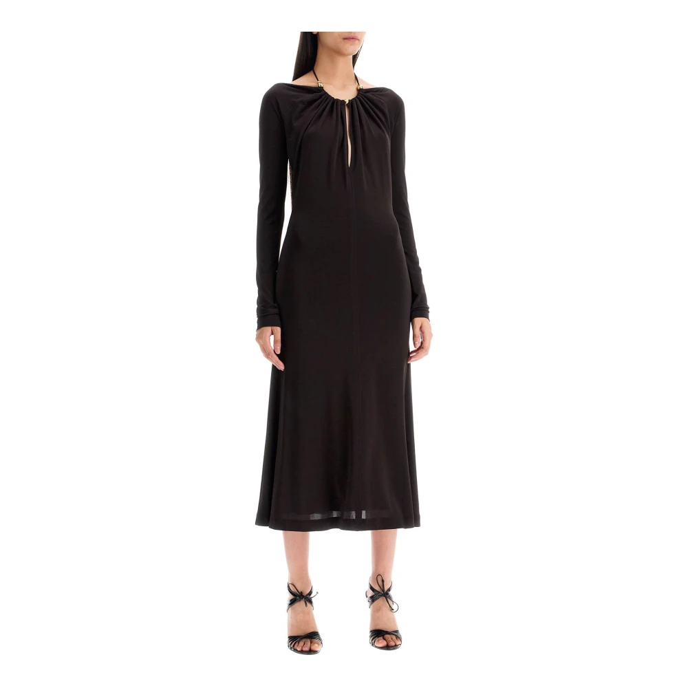Salvatore Ferragamo Gouden Parel Midi Jurk Brown Dames
