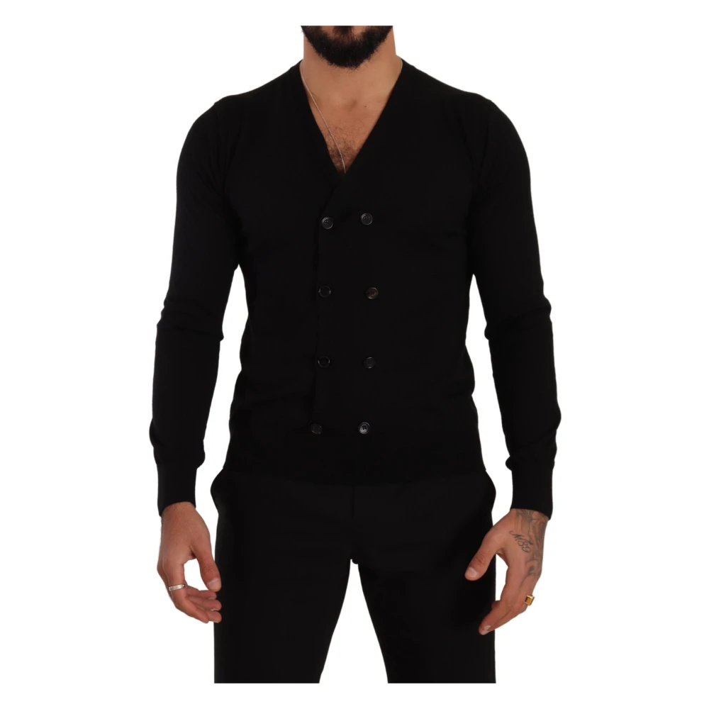 Dolce & Gabbana Men's Black Elegant Cashmere V-Neck Cardigan - Cashmere Knitwear - S - Knitwear