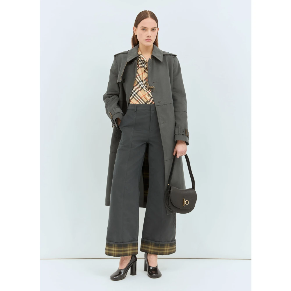 Burberry Geruite Manchet Broek Gray Dames