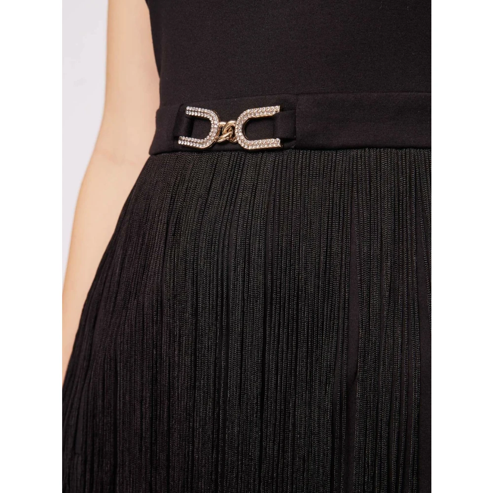 Gaudi Elegante Zwarte Franje Off-Shoulder Jurk Black Dames