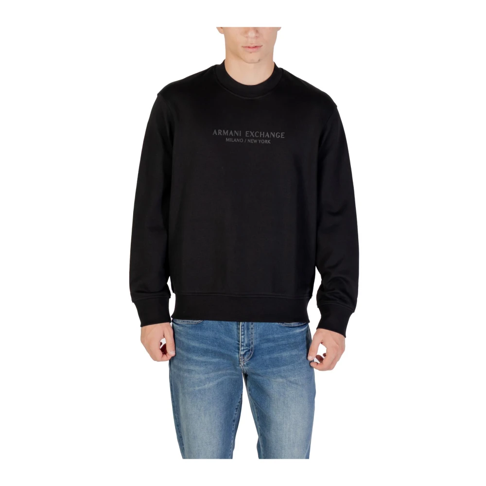 Armani Exchange Mannelijk Zwart Hoodies & Sweatvesten Heren, S, Katoen, Gedrukte Katoenen Sweatshirt Met Lange Mouwen En Ronde Hals