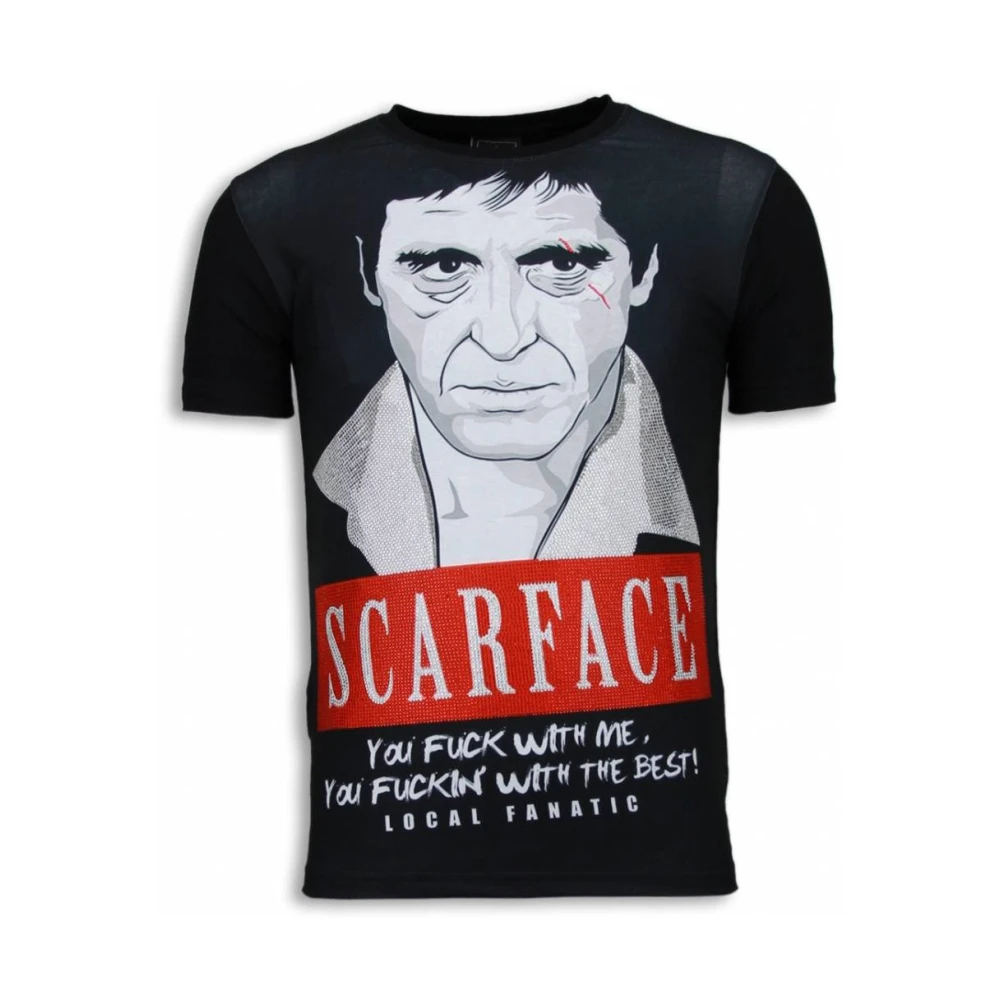 Local Fanatic Scarface Red Scar Rhinestone - Herr T Shirt - 6169 Black, Herr