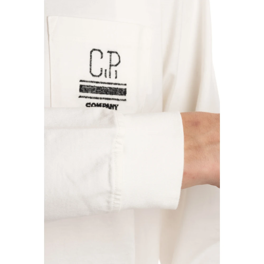 C.P. Company Witte Gekamd Katoenen T-shirt met Logo White Heren