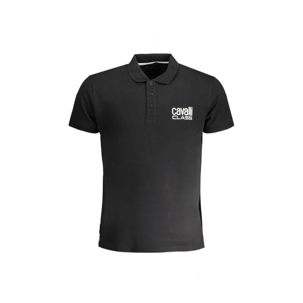Cavalli Class Zwart Katoenen Poloshirt met Bedrukt Logo Black Heren