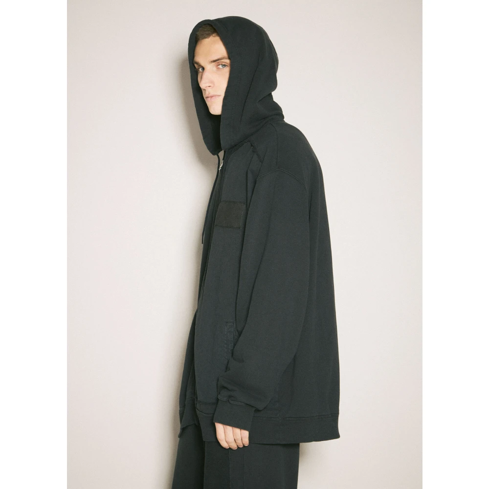 MM6 Maison Margiela Gedistresseerde Katoenen Sweat Jacket Capuchon Rits Black Heren