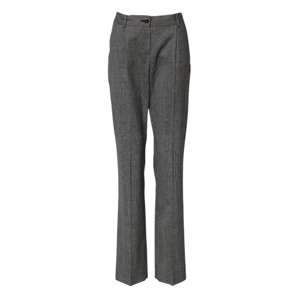Dolce & Gabbana Women's Gray Checkered Flared Trousers - Slim-Fit Trousers - 2XS - Trousers
