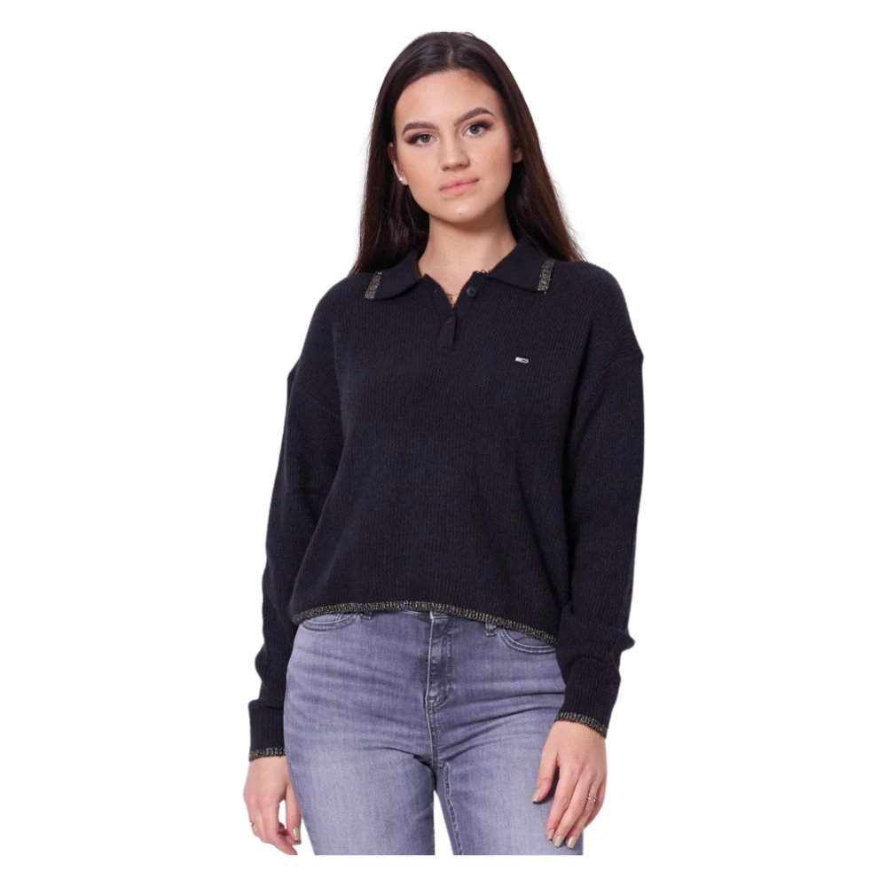 Tommy Hilfiger Zwarte Logo Sweater Lange Mouw Black Dames