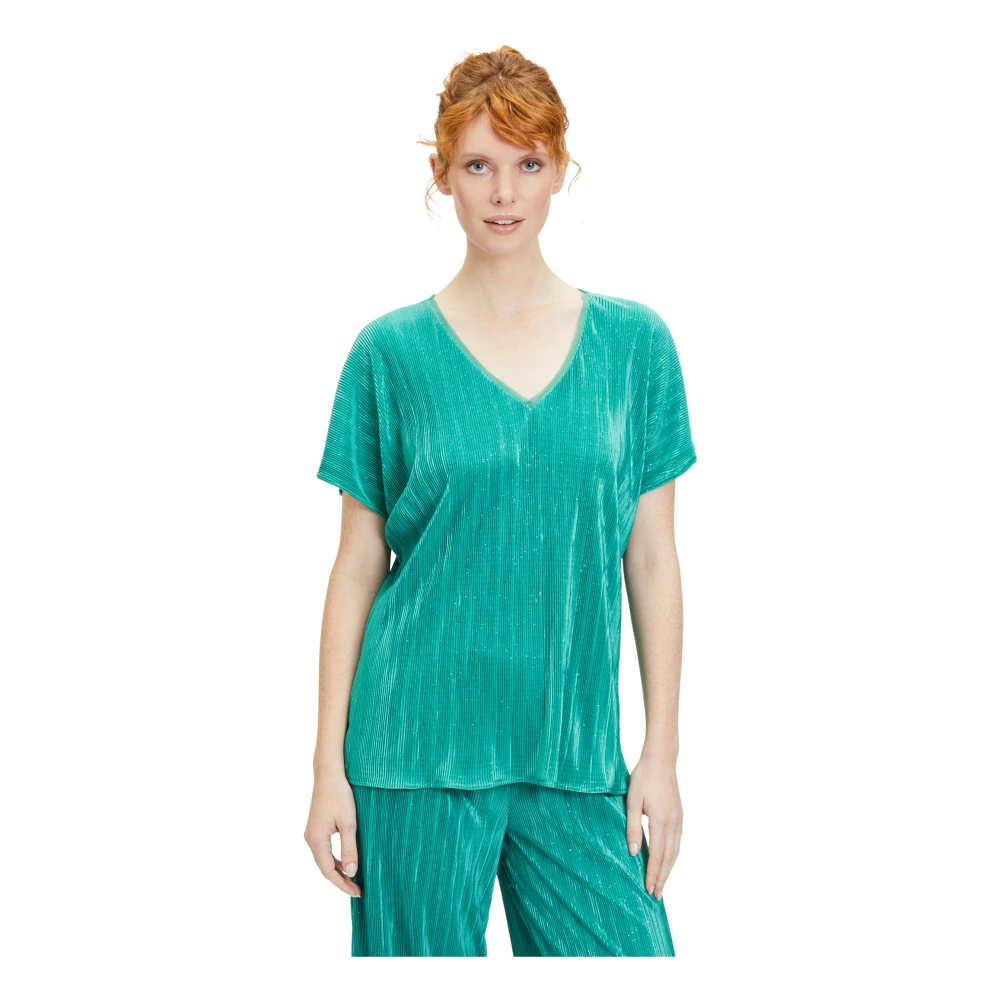 Vera Mont Glitterige Geplooide V-hals Blousetop Green Dames