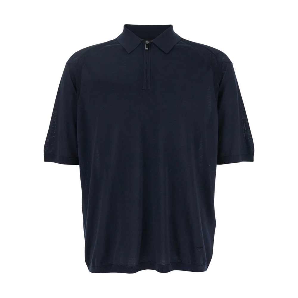 Emporio Armani Blauw Polo Shirt met Ritssluiting Blue Heren