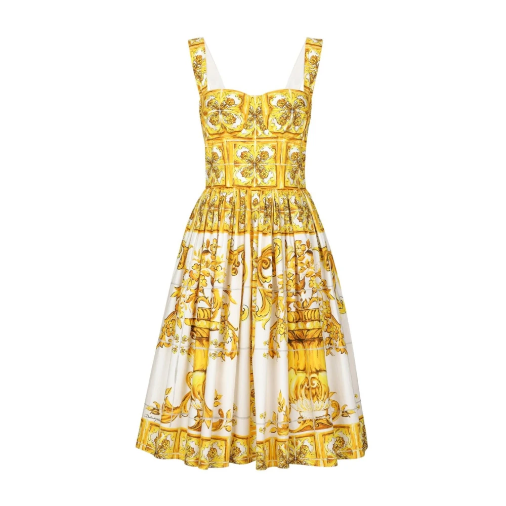 Dolce & Gabbana Gele Majolica Print Bustier Jurk Yellow Dames