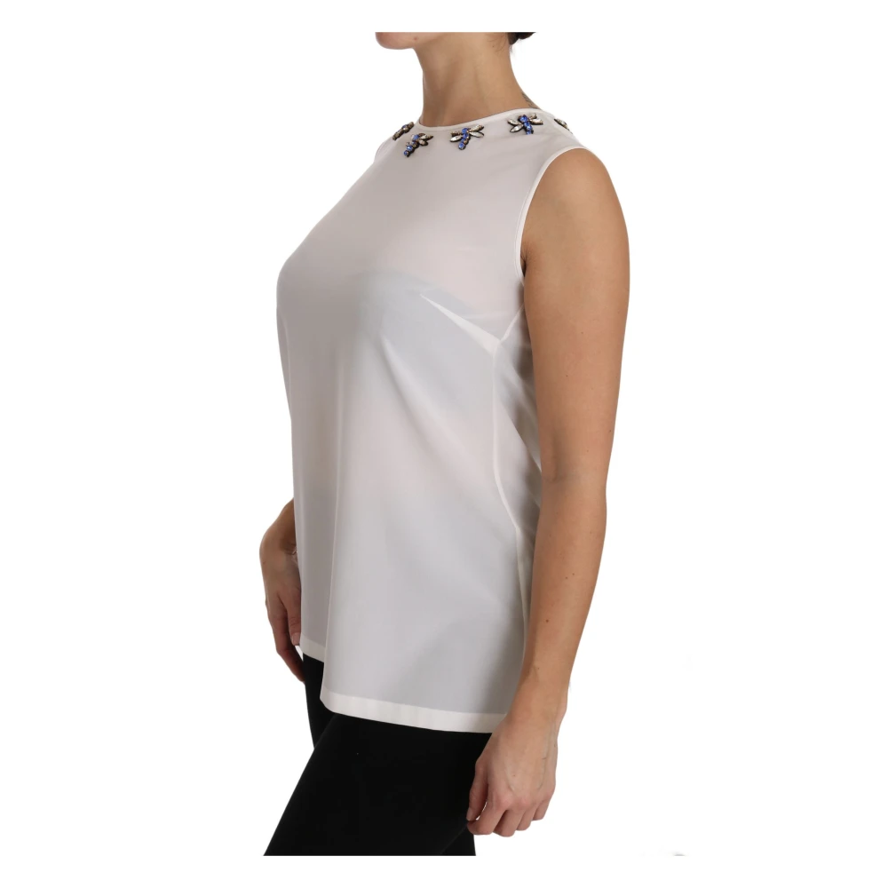 Dolce & Gabbana Sprookjesachtige Kristalversierde Blouse White Dames