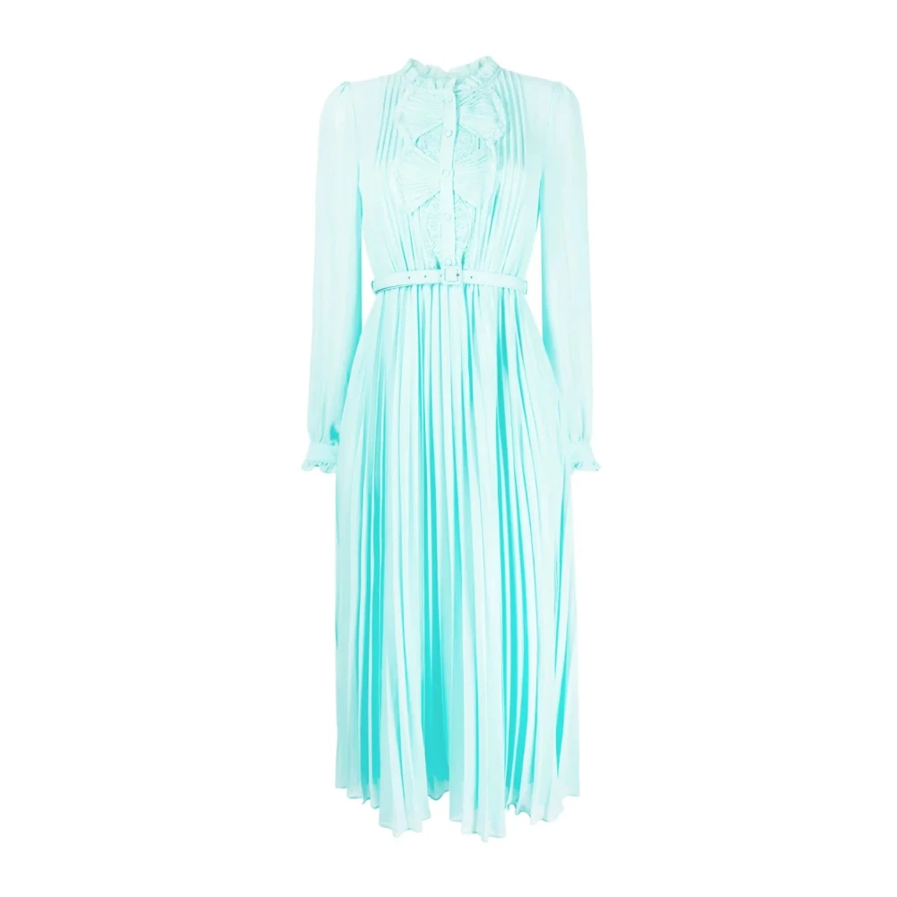 Self Portrait Blauwe Geplooide Midi Jurk Blue Dames