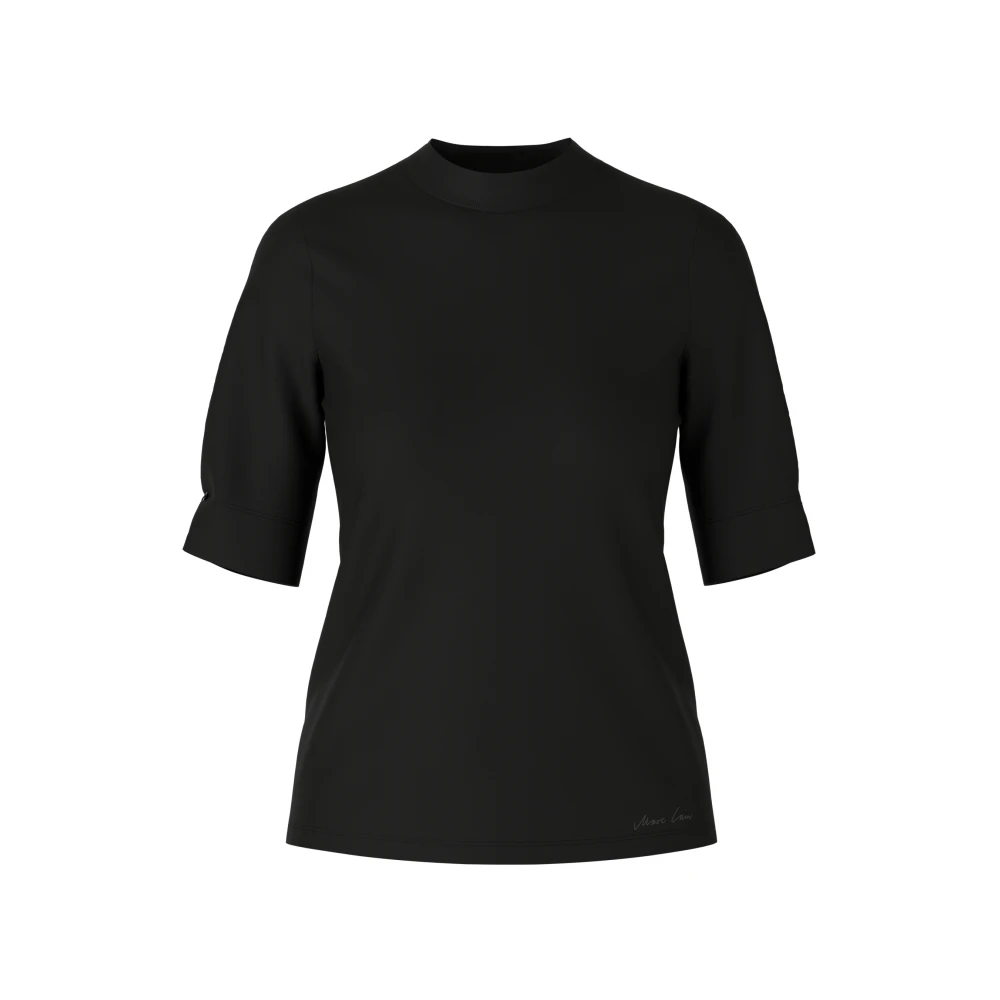 Marc Cain Basis T-shirt met halflange mouwen en decoratieve knoop Black Dames
