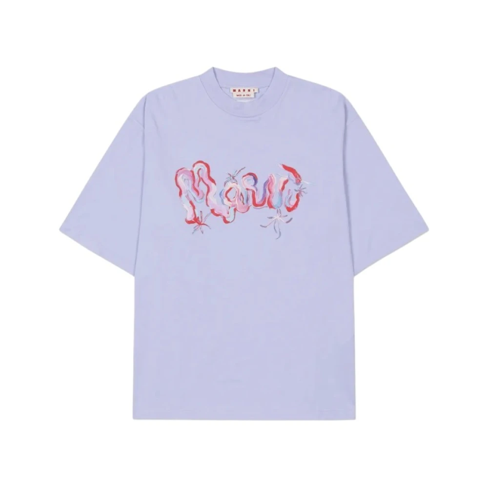 Marni Men's Purple T-Shirts, M, Lilla Logo Cotton T-Shirt