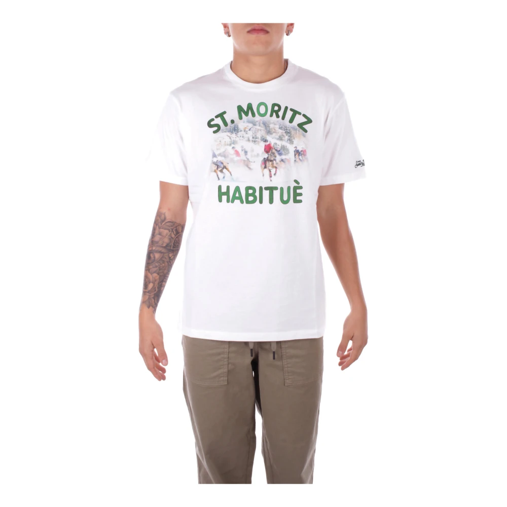 Saint Barth Logo Zij T-shirts en Polos White Heren