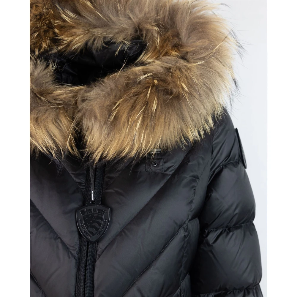 Blauer Zwarte jas met afneembare bontkraag Black Dames