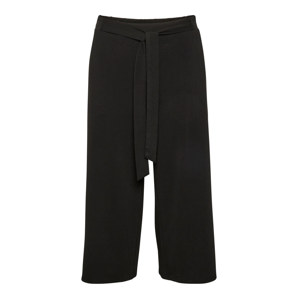 Kaffe Women's Black Cropped Trousers, S, Deep Cropped Trousers With Wide Belt
