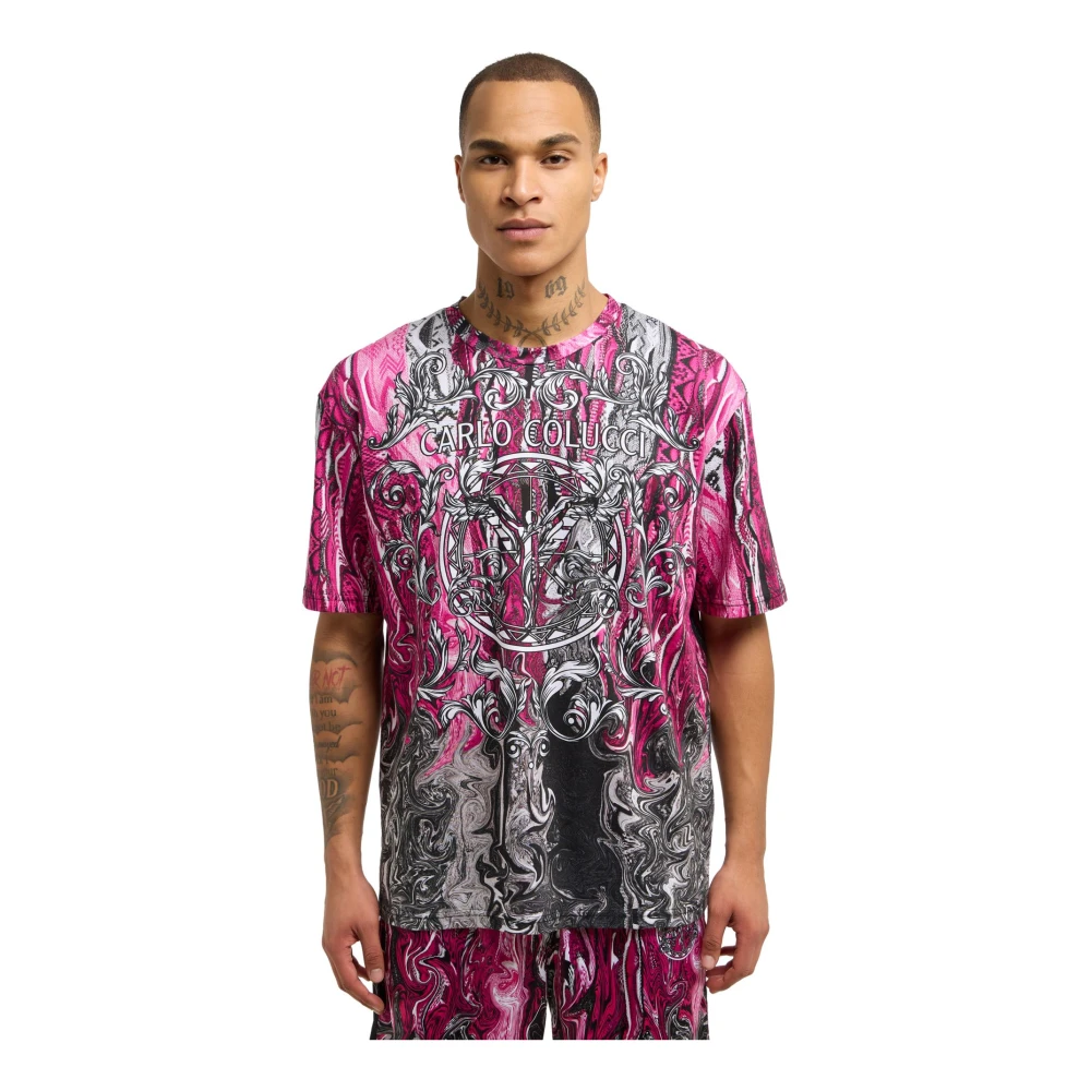 carlo colucci Artistieke Gebreide Print T-Shirt Multicolor Heren