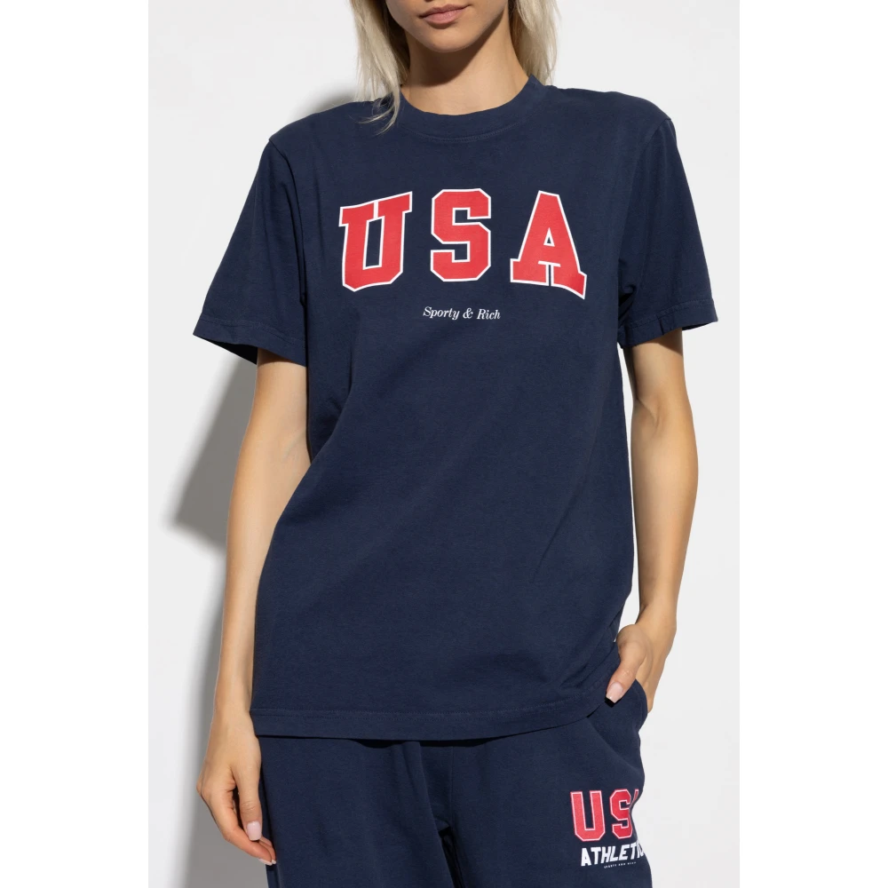 Sporty & Rich Katoenen T-shirt Blue Unisex