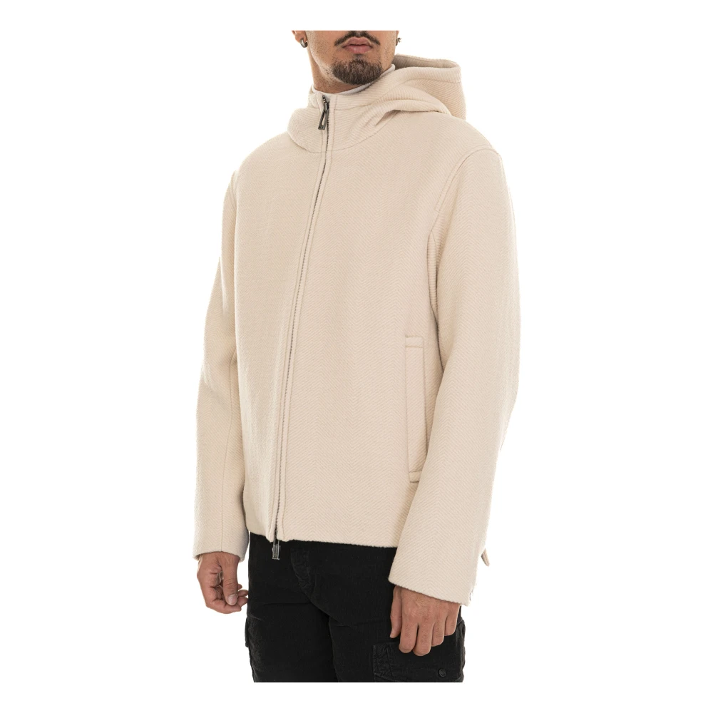 Emporio Armani Wollen Hoodie met Ritszakken Beige Heren