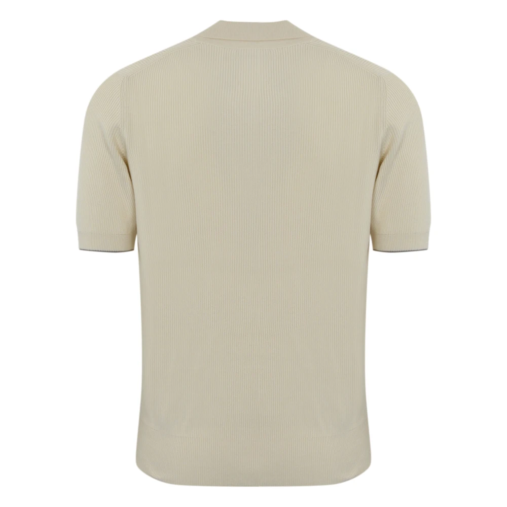 BRUNELLO CUCINELLI Gebreide katoenen poloshirt wit Beige Heren