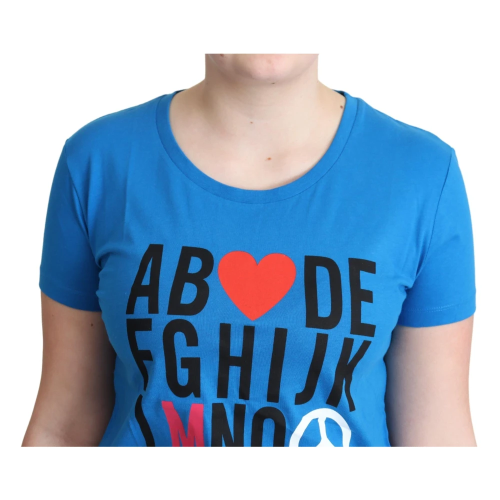 Moschino Stijlvol Alfabet Katoenen T-Shirt Blauw Blue Dames