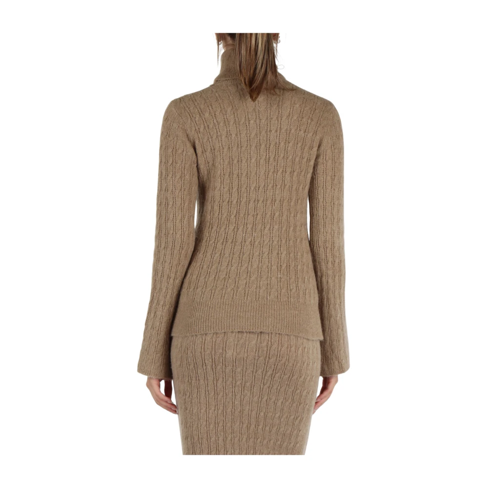 Liu Jo Alpaca Gevlochten Hoge Hals Trui Beige Dames