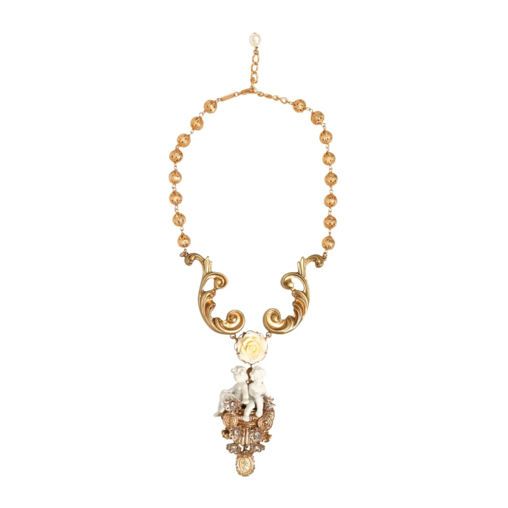 Dolce & Gabbana Women's Yellow Ceramic Crystal Cherub Baroque Pendant Necklace