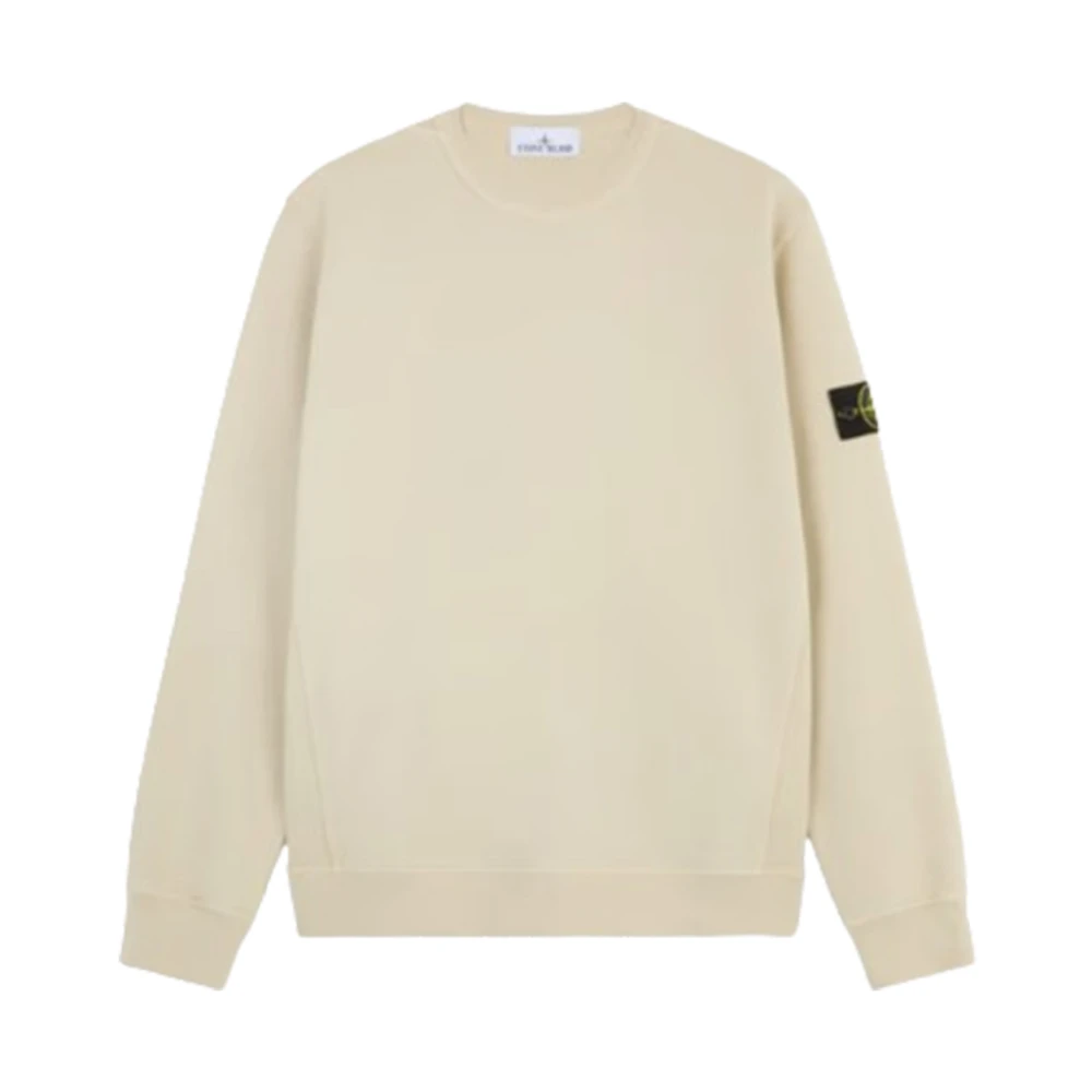 Stone Island Geribbelde Crewneck Geborsteld Katoen Fleece Sweater Beige Heren