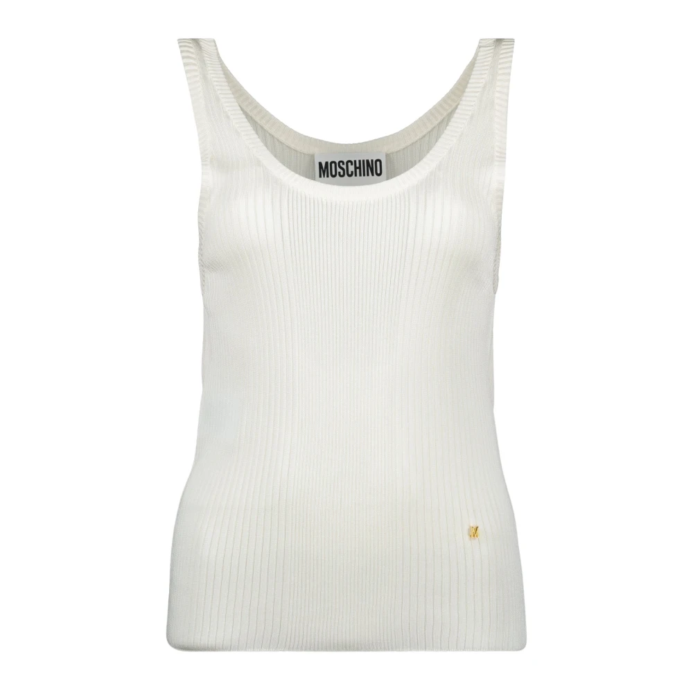Moschino Women's White Sleeveless Tops, Xs, Ribbed Top Spring-Summer 2025