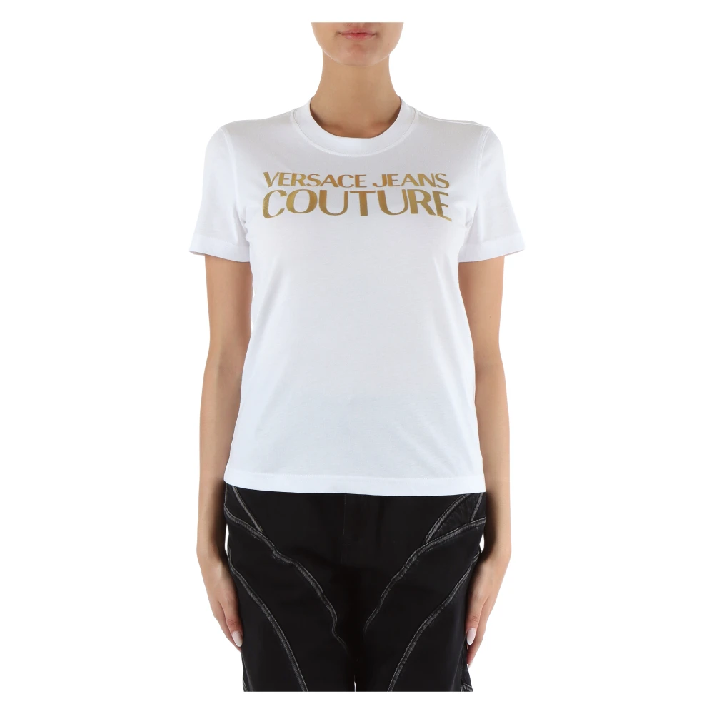 Versace Jeans Couture Katoenen Logo Reliëf T-shirt White Dames