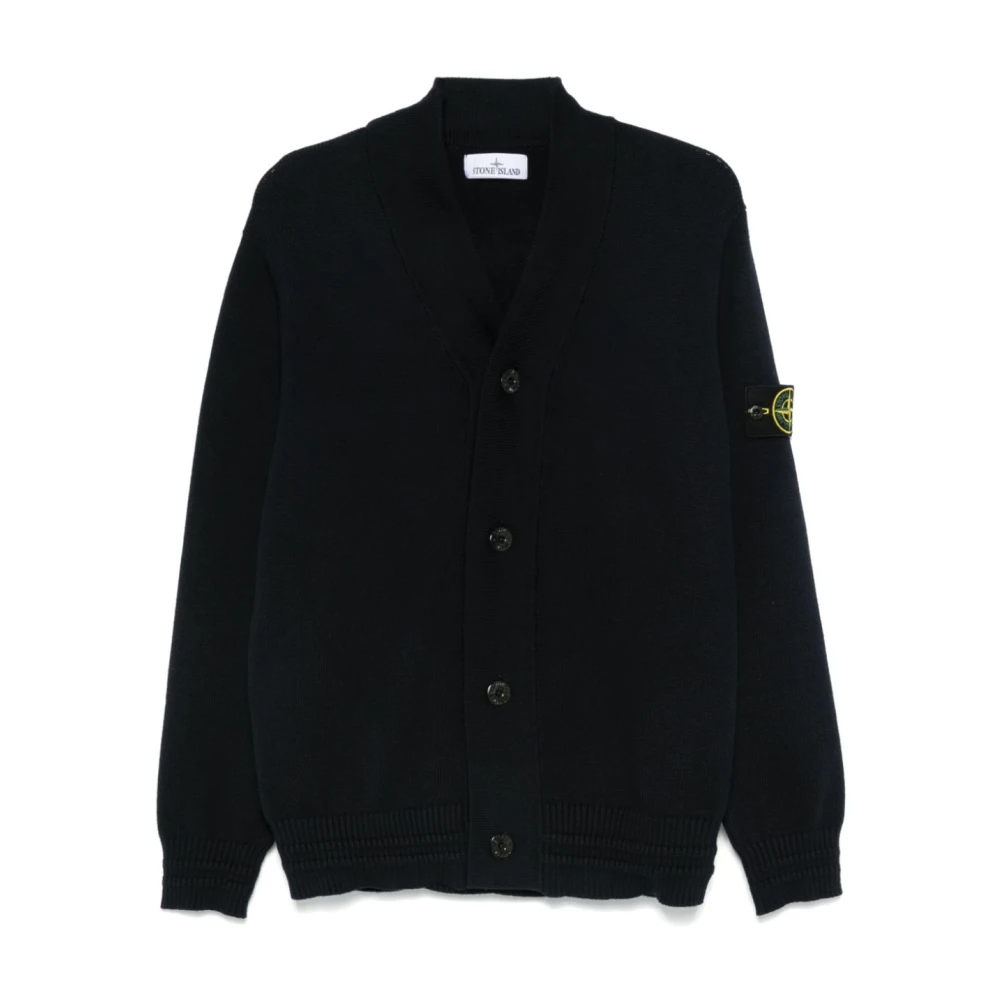 Stone Island Blauwe Gebreide V-Hals Trui Blue Heren