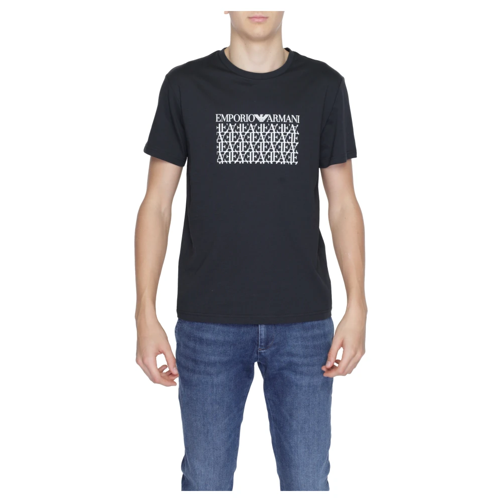 Emporio Armani Katoenen Jersey T-shirt met Coördinerende Print Black Heren