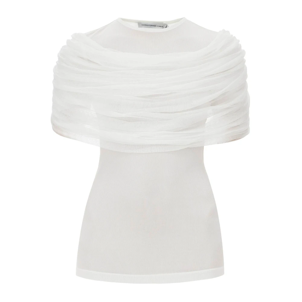 Christopher Esber Geribbelde Viscose Blouse met Zijden Paneel White Dames