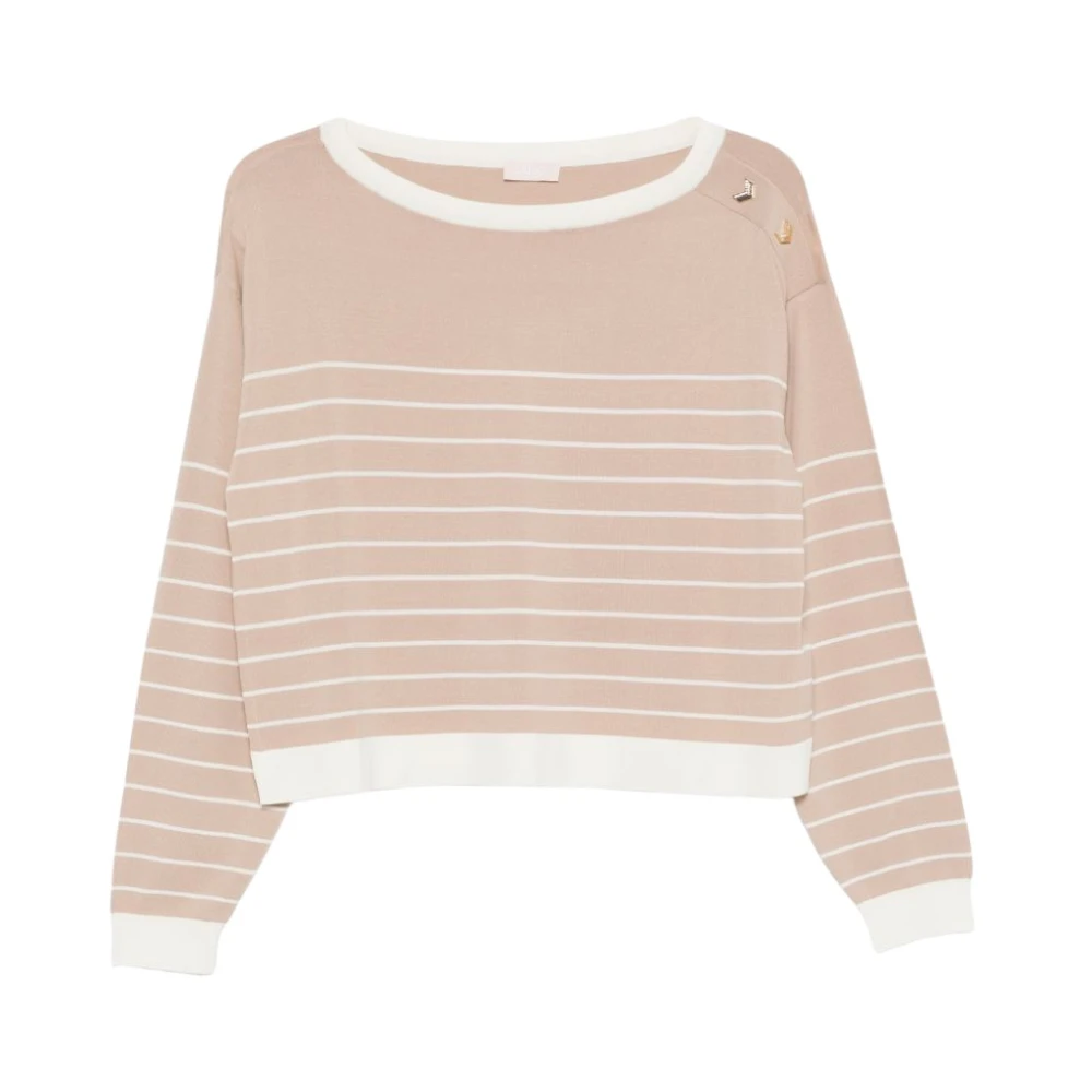 Liu Jo Kvinno Beige Stickade Tröjor Dam, Xl, Randig Tröja