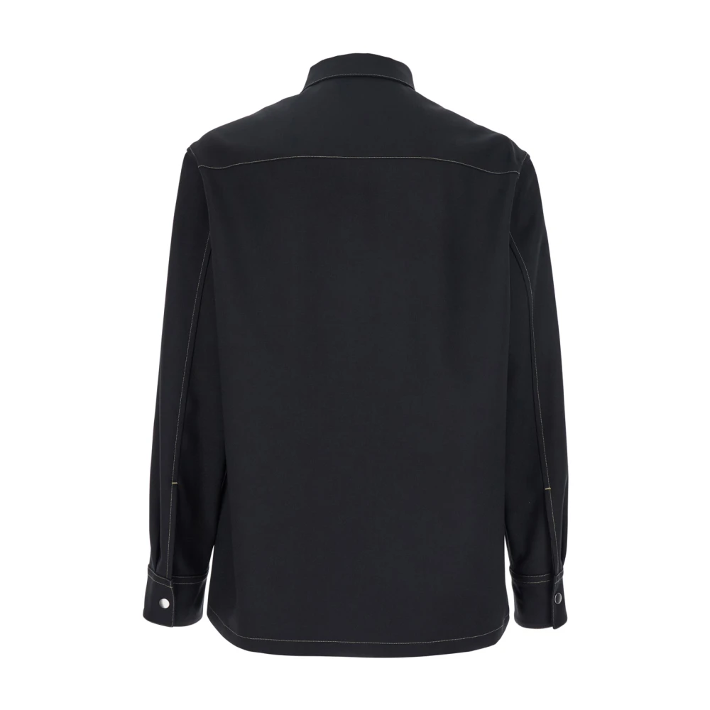 Jil Sander Zwart Zip-Up Shirt met Contrasterende Stiksels Black Heren