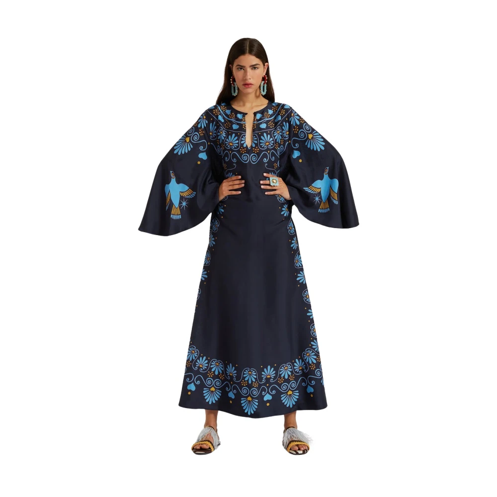 La DoubleJ Stromende Kaftan Jurk Blue Dames