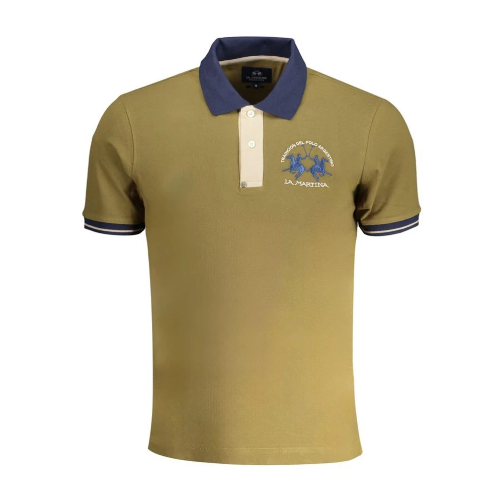 LA MARTINA Polo Shirt met Contrast Details en Logo Borduursel Green Heren