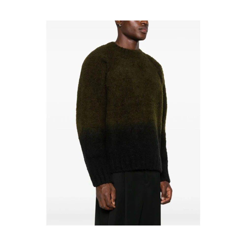 Sacai Khaki Zwart Gebreide Crew Neck Sweater Green Heren